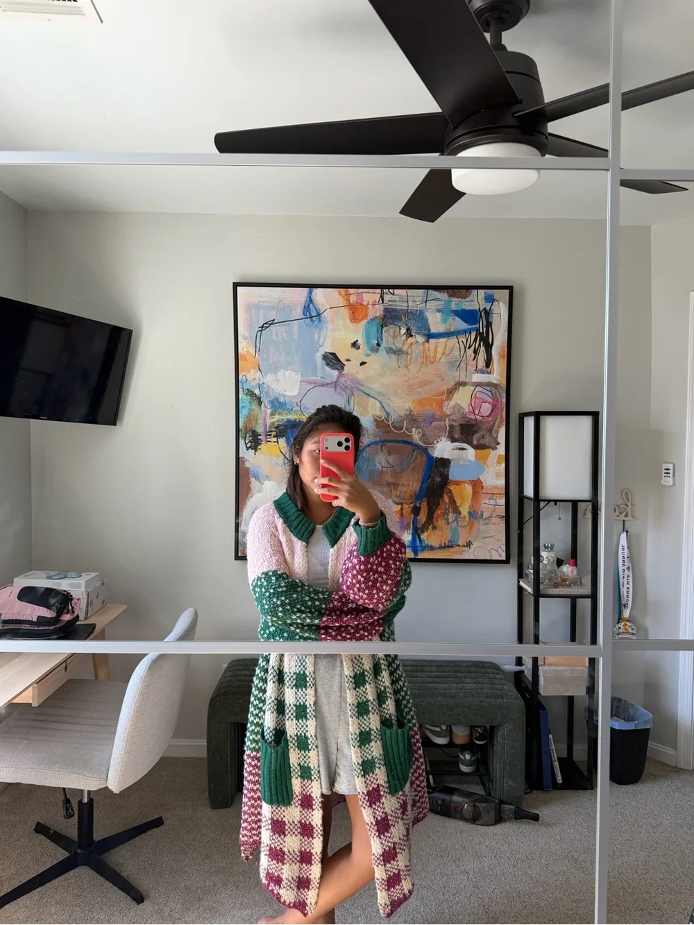 Cozy multicolor patchwork long cardigan